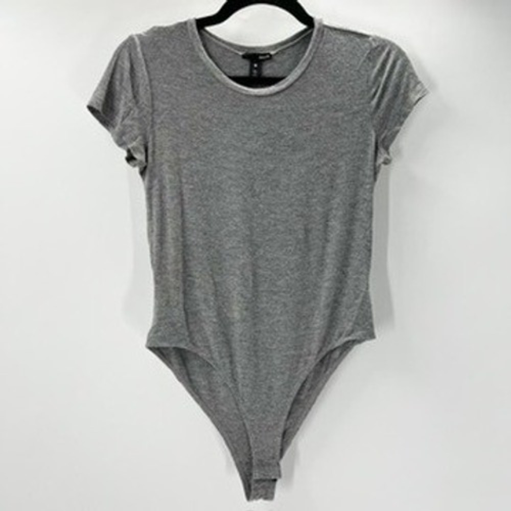 Aqua Gray‎ Bodysuit Women's Medium Short Sleeve Casual Basic Top